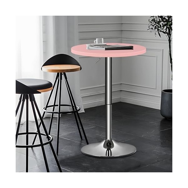 Magshion Table de pub réglable de 70 à 90 cm, table ronde pivotante pour salon, salle à manger, bistrot rose 