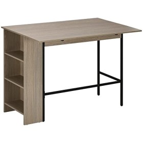 HOMCOM Table de Bar avec Rangement Table Bistrot Ilot Central Plateau latéral Rabattable et 3 étagères - 120 x 76 x 91,4 cm
