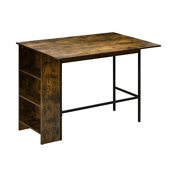 HOMCOM Table de Bar avec Rangement Table Bistrot Ilot Central Plateau latéral Rabattable et 3 étagères - 120 x 76 x 91,4 cm