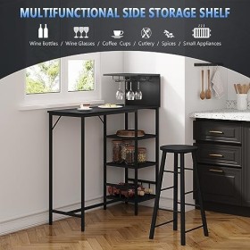WOLTU Table de Bar, Table Haute avec 2 Tabourets Bar, Table Cuisine avec Support pour Verres à Vin, Comptoir Bar avec 3 Étagè