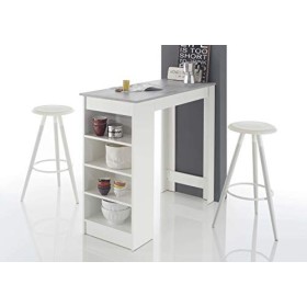 Avanti Trendstore - Cuba - Table de Bar en Bois laminé, Plan en Ciment Optique et Structure en Blanc. Dimensions LHP 115x103x