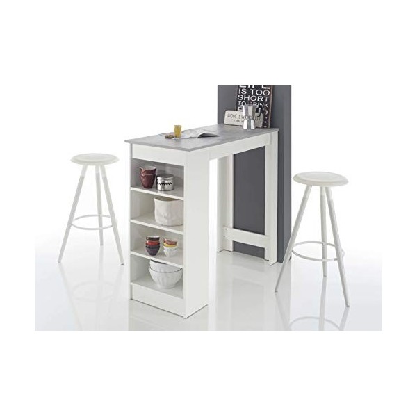 Avanti Trendstore - Cuba - Table de Bar en Bois laminé, Plan en Ciment Optique et Structure en Blanc. Dimensions LHP 115x103x