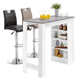 Avanti Trendstore - Cuba - Table de Bar en Bois laminé, Plan en Ciment Optique et Structure en Blanc. Dimensions LHP 115x103x