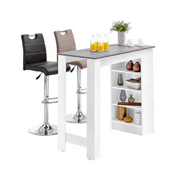 Avanti Trendstore - Cuba - Table de Bar en Bois laminé, Plan en Ciment Optique et Structure en Blanc. Dimensions LHP 115x103x