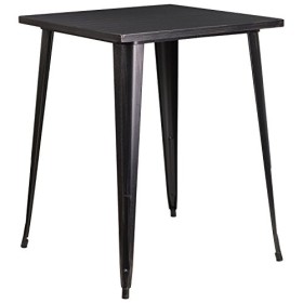Flash Meuble 80 cm carré en métal Intérieur/Barre de Hauteur Table, Métal, Black-Antique Gold, 31.5