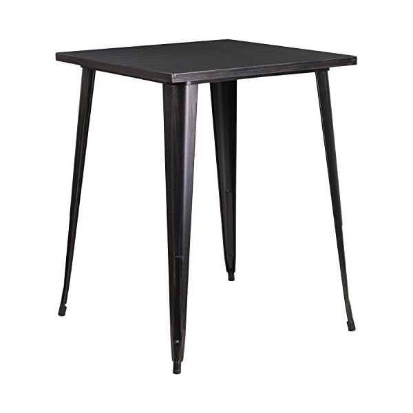 Flash Meuble 80 cm carré en métal Intérieur/Barre de Hauteur Table, Métal, Black-Antique Gold, 31.5