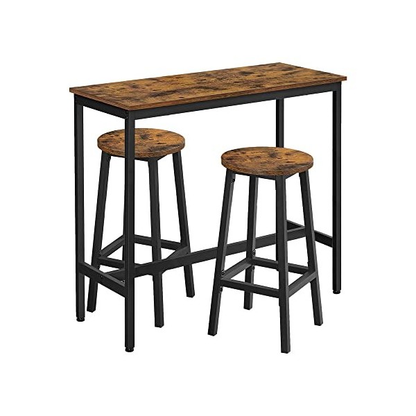 VASAGLE Ensemble de Table et Tabourets Hauts, Table de Cuisine avec 2 Chaises de Bar, pour Salle à Manger, Cadre en Acier, St