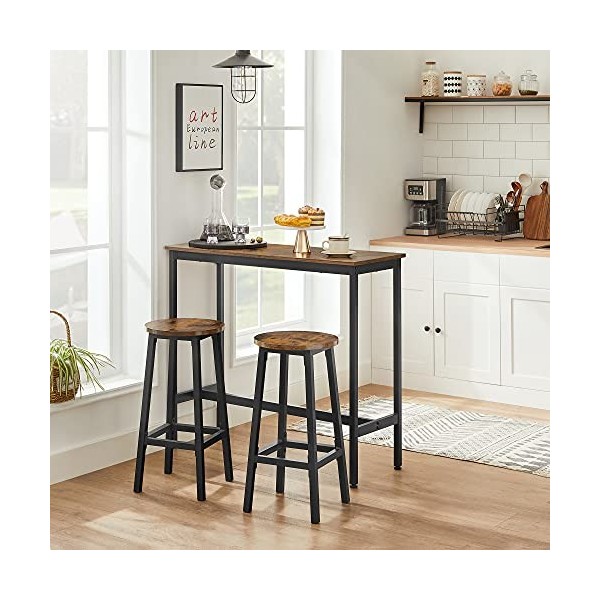 VASAGLE Ensemble de Table et Tabourets Hauts, Table de Cuisine avec 2 Chaises de Bar, pour Salle à Manger, Cadre en Acier, St