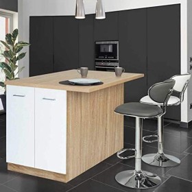 IDMarket - Ilot Central IVO 120 cm Bois façon hêtre Portes Blanches avec Plan de Travail