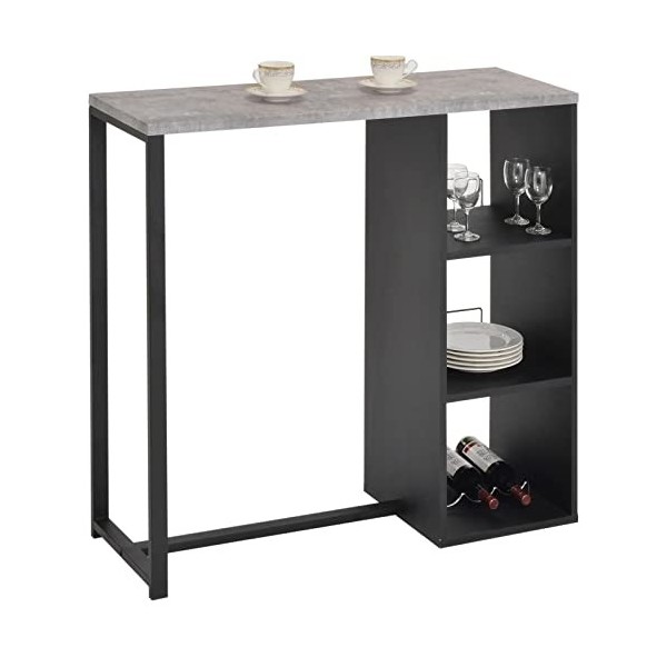 IDIMEX Table Haute de Bar PIAVA Mange-Debout comptoir avec 3 étagères Dont 1 avec Porte-Bouteilles, piètement en métal laqué 