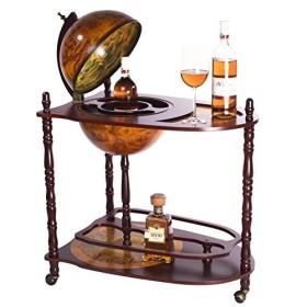 Chariot de bar géant 33035 avec piliers en bois deucalyptus massif et une table de service, 100 cm de haut ouvert et 77 cm