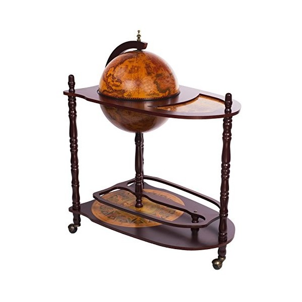 Chariot de bar géant 33035 avec piliers en bois deucalyptus massif et une table de service, 100 cm de haut ouvert et 77 cm