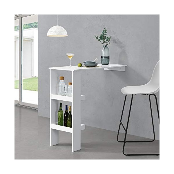 [en.casa] Table de Bar Design avec 2 Compartiments de Rangement Table Bistrot Murale Panneau de Particules Mélaminé 120 x 45 