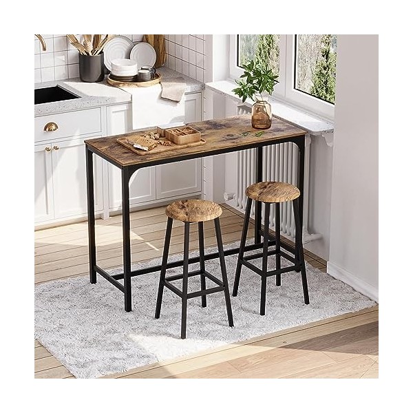 Algherohein Table de bar et chaises de 120 cm, table de pub et chaises Sef de 2, table de petit déjeuner, table de bar pour c