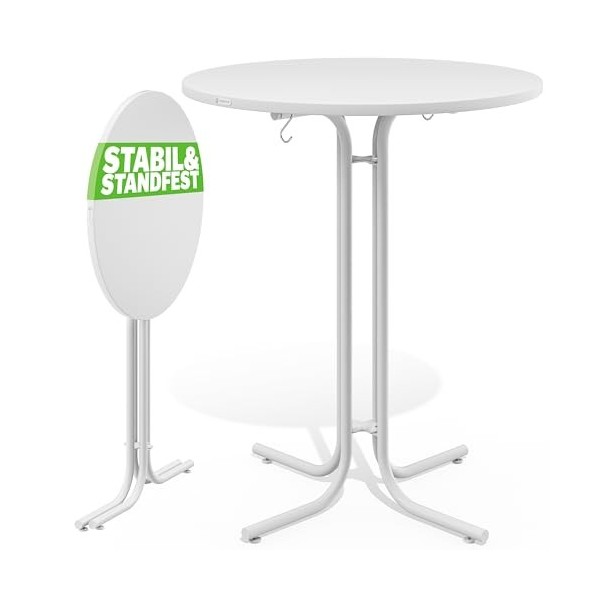 CASARIA® Table de Bar Grise Ronde Ø80 cm Pliable Haute de 110 cm Plateau de Table en MDF Mange Debout Table dappoint