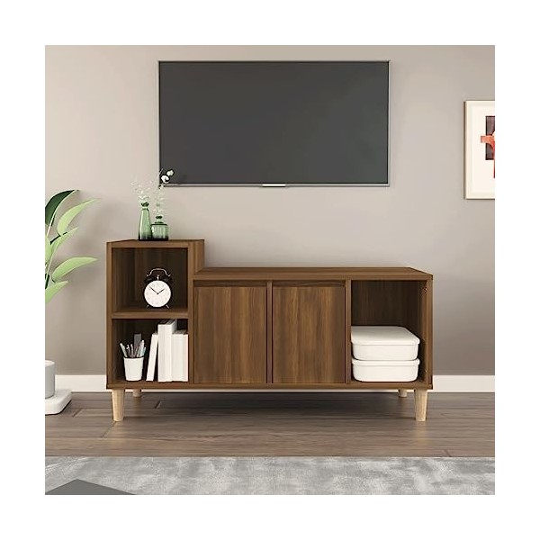 Metrile Meuble TV pour TV, meuble TV, étagère en bois 100 x 35 x 55 cm, gris béton