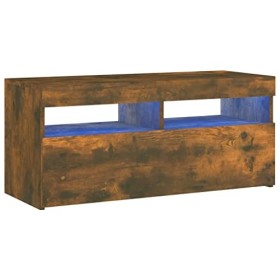 Hovothy Meuble TV avec Lumières LED RVB Chêne Fumé 90x35x40 cm Bois dingénierie Résistance à lhumidité Armoire Stéréo Grand