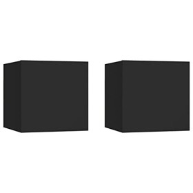 Lechnical Armoires murales pour TV 2 pièces noires 30,5 x 30 x 30 cm, armoires murales pour TV, porte TV moderne, armoire mur