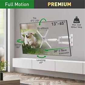Barkan Long Support Mural pour télévision, Mouvement Complet articulé de 13 à 65", Support décran Plat/incurvé à 4 mouvement