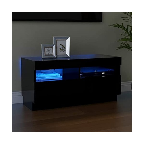 Tidyard Meuble TV avec Lumières LED Meuble TV Salon Banc TV Noir 80x35x40 cm