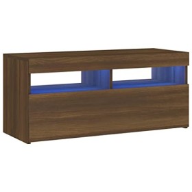 Hovothy Meuble TV avec Lumières LED RVB Chêne Marron 90x35x40 cm Bois dingénierie Résistance à lhumidité Armoire Stéréo Gra