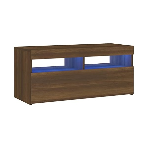 Hovothy Meuble TV avec Lumières LED RVB Chêne Marron 90x35x40 cm Bois dingénierie Résistance à lhumidité Armoire Stéréo Gra