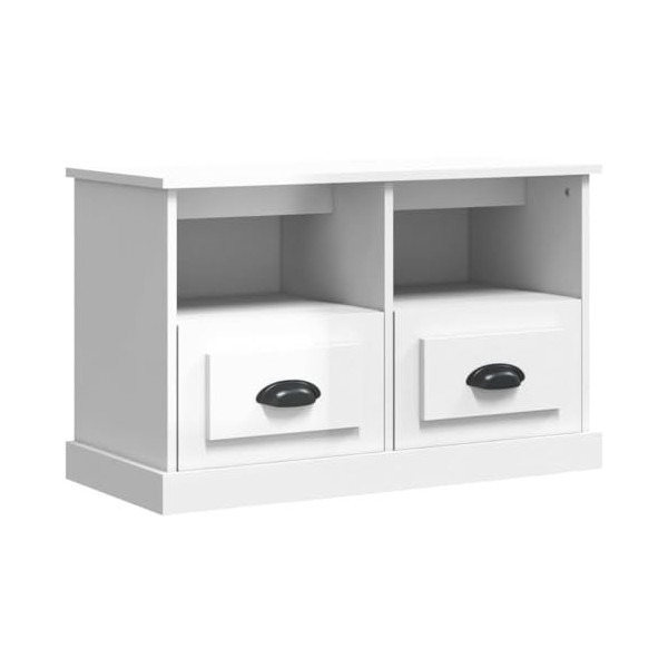 Meuble TV Blanc Brillant 80x35x50 cm Bois dingénierie - Meuble TV, Armoire Basse Centre, Support Télé pour Salon Chambre,