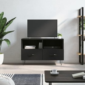 Hovothy Meuble TV Noir 80x36x50 cm Bois dingénierie et Fer Armoire Stéréo Espace de Vie Intérieur Décoration Classique Armoi