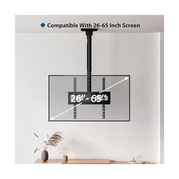 BONTEC Support TV inclinable et pivotant, 6 positions de réglage en hauteur pour plafond TV de 26 à 65", jusquà 45 kg, VESA 