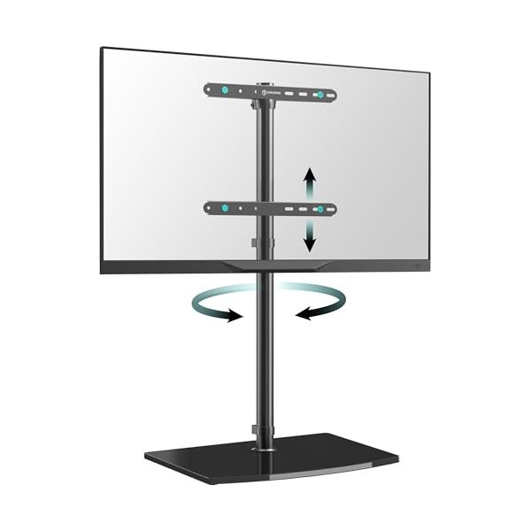 ONKRON TS5065-B Pied de Sol pour des téléviseurs de 30 à 60 Pouces, Support télé sur Pied en Verre Noir