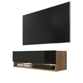 Selsey Wander - Meuble TV/Banc TV 100 cm, chêne wotan/Noir Brillant, sans LED 
