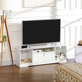 HOMCOM Meuble TV Banc TV Design Contemporain - 3 niches, Placard Double Porte - dim. 120L x 30l x 41H cm - Panneaux Particule