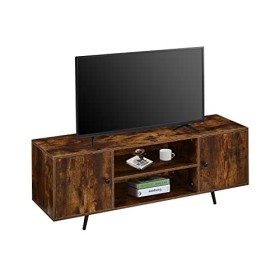 LEMROE Meuble TV en chêne mat pour centre de divertissement, meuble TV à 2 portes avec étagères ouvertes, taille jusquà 140 