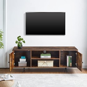 LEMROE Meuble TV en chêne mat pour centre de divertissement, meuble TV à 2 portes avec étagères ouvertes, taille jusquà 140 