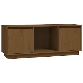 Meuble TV Marron Miel 110,5x35x44 cm Bois de pin Massif - Meuble Chambre, Support Télé pour Salon Salle à Manger Chambre, Sty