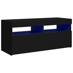 Hovothy Meuble TV avec Lumières LED RVB Noir 90x35x40 cm Bois dingénierie Résistance à lhumidité Armoire Stéréo Grand Espac